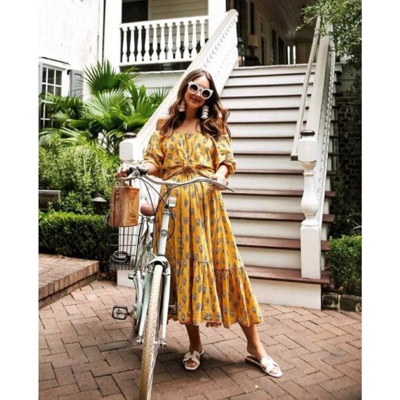Rhode Resort Yellow Flower Frida Dress Womens Large - Picture 1 of 16